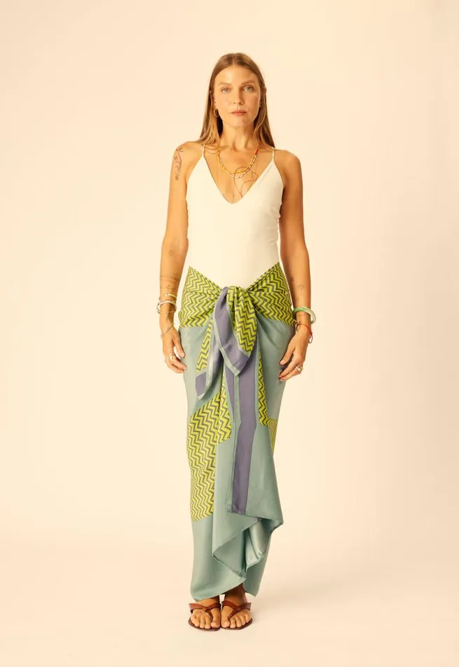 Women Natalie Martin Bottoms SarongScarf Block Zigzag Lime