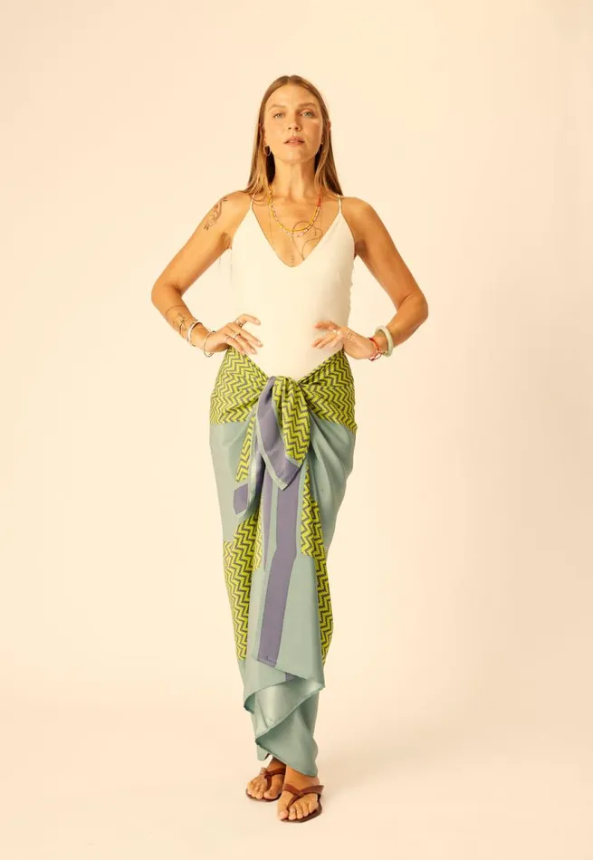 Women Natalie Martin Bottoms SarongScarf Block Zigzag Lime