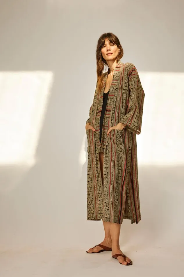 Women Natalie Martin Coverups Diane Smoking Jacket Paisley Stripe Black