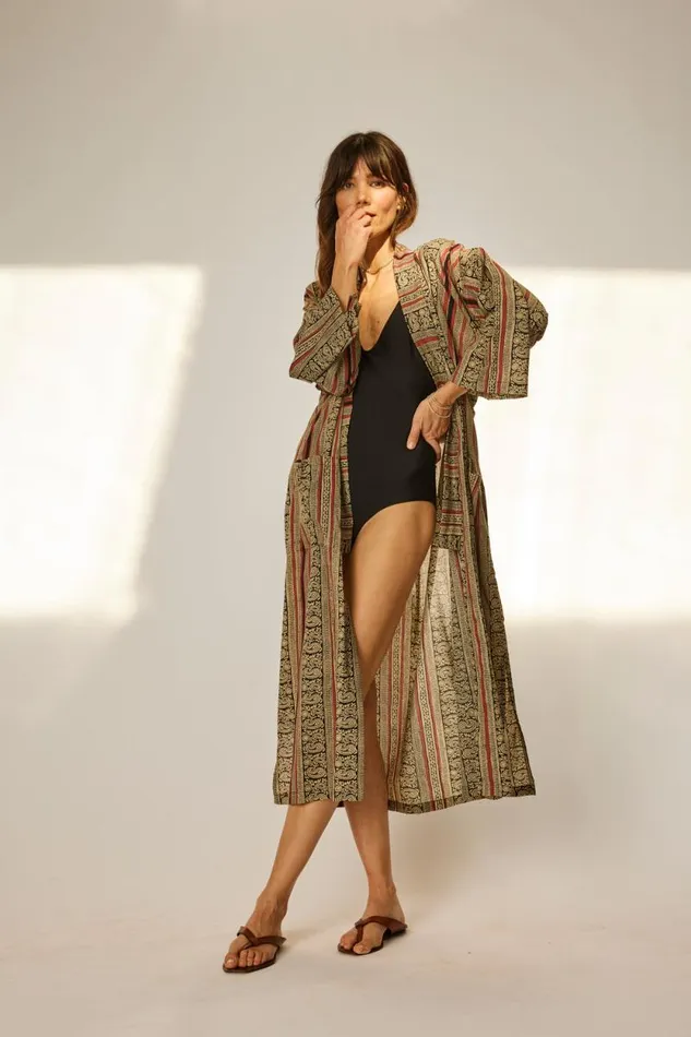 Women Natalie Martin Coverups Diane Smoking Jacket Paisley Stripe Black