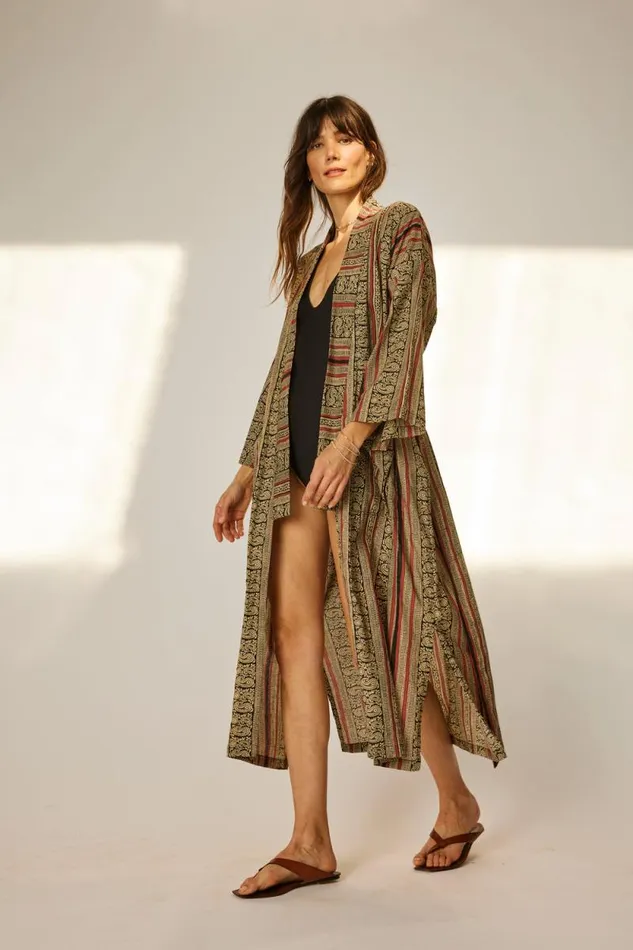 Women Natalie Martin Coverups Diane Smoking Jacket Paisley Stripe Black