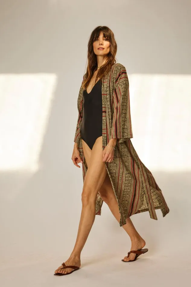 Women Natalie Martin Coverups Diane Smoking Jacket Paisley Stripe Black