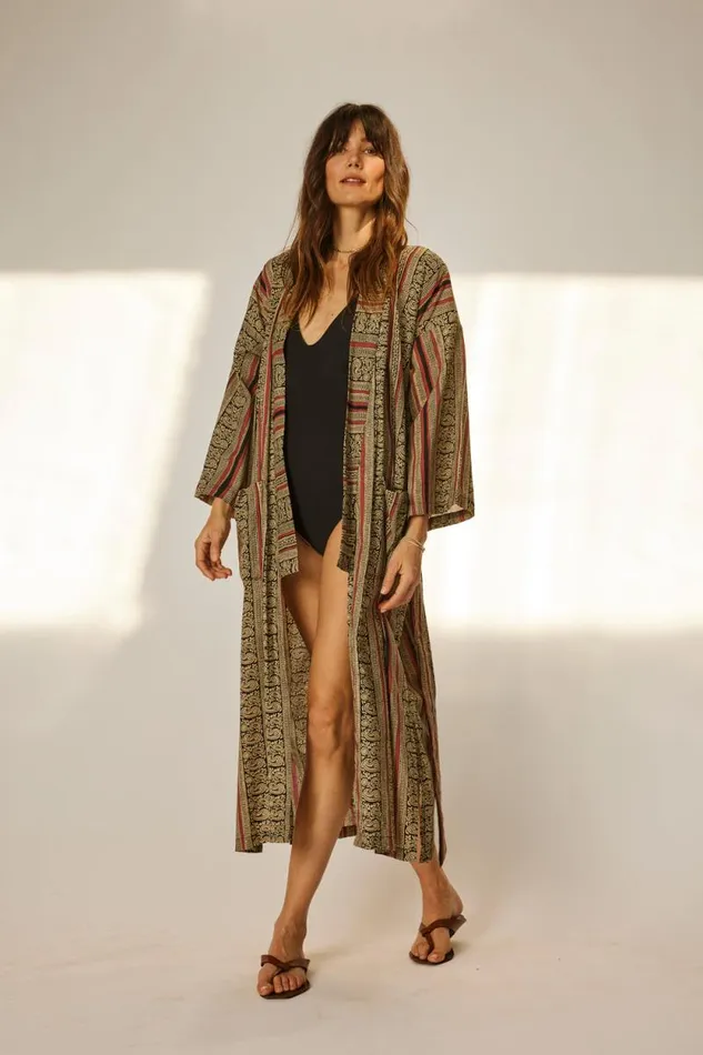 Women Natalie Martin Coverups Diane Smoking Jacket Paisley Stripe Black