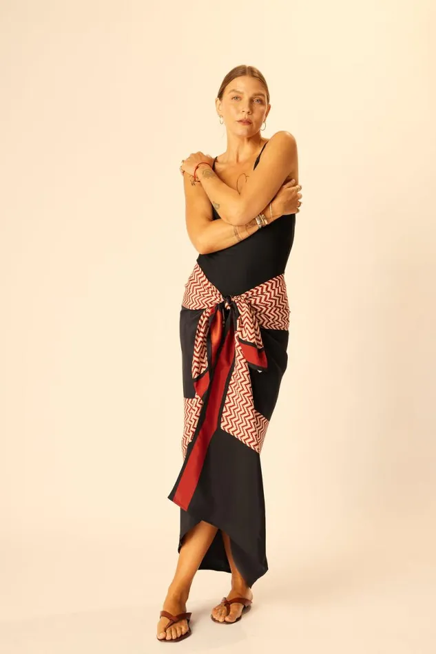 Women Natalie Martin Coverups SarongScarf Block Zigzag Noire