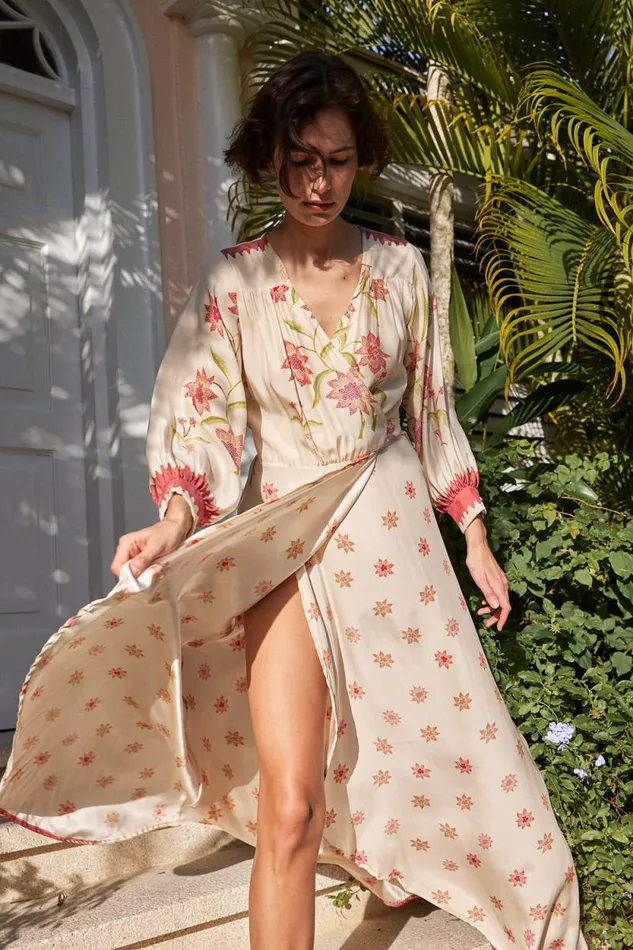 Women Natalie Martin Dresses Kate Long Sleeve Dress Starflower Cream