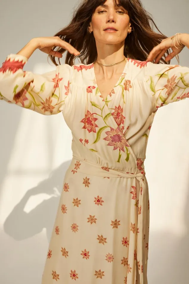 Women Natalie Martin Dresses Kate Long Sleeve Dress Starflower Cream