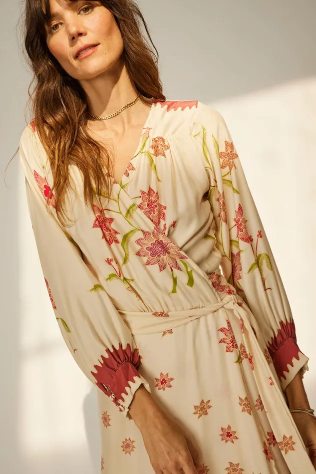Women Natalie Martin Dresses Kate Long Sleeve Dress Starflower Cream