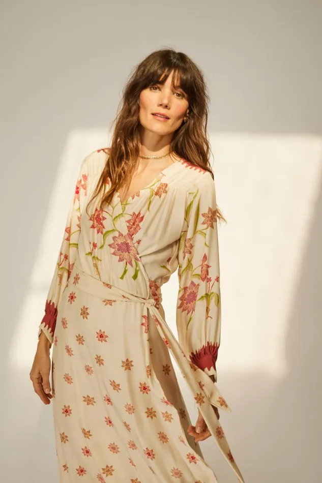 Women Natalie Martin Dresses Kate Long Sleeve Dress Starflower Cream
