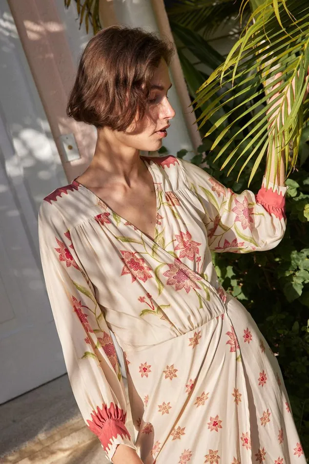 Women Natalie Martin Dresses Kate Long Sleeve Dress Starflower Cream