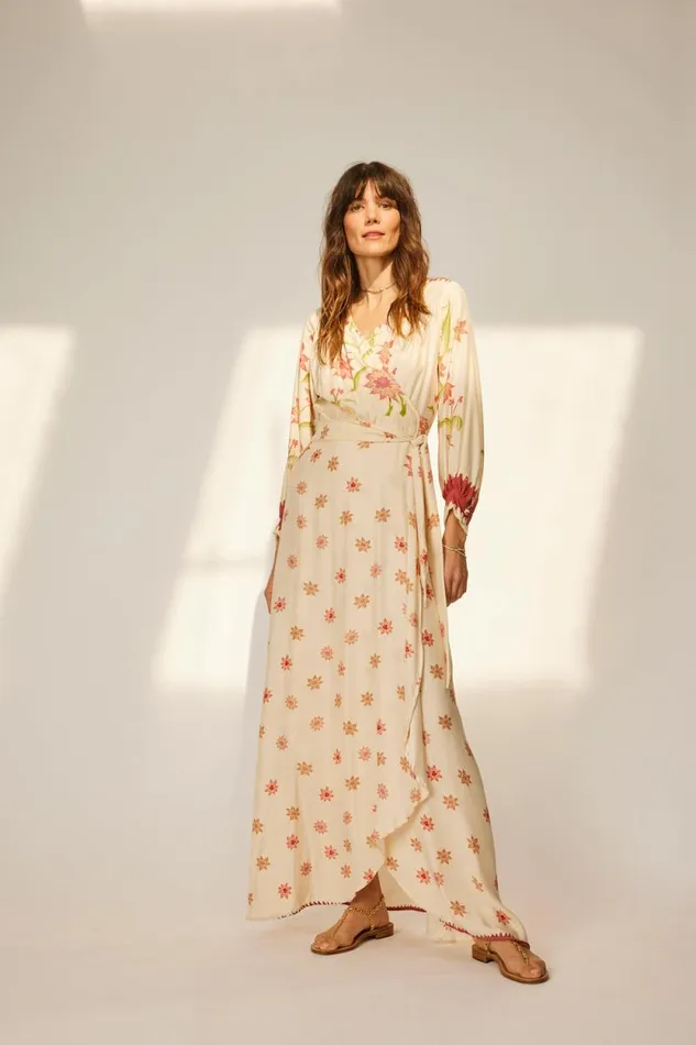 Women Natalie Martin Dresses Kate Long Sleeve Dress Starflower Cream