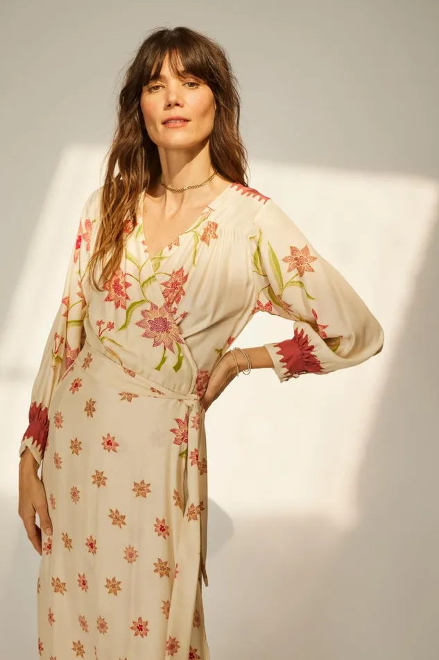 Women Natalie Martin Dresses Kate Long Sleeve Dress Starflower Cream