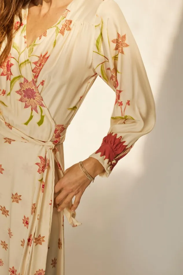 Women Natalie Martin Dresses Kate Long Sleeve Dress Starflower Cream