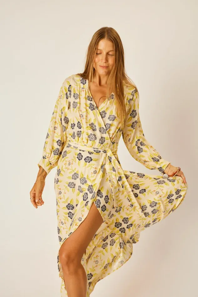 Women Natalie Martin Dresses Kate Long Sleeve Maxi Prairie Indigo