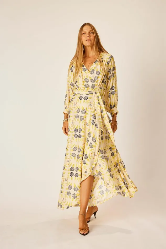 Women Natalie Martin Dresses Kate Long Sleeve Maxi Prairie Indigo