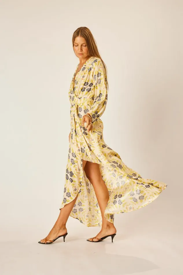 Women Natalie Martin Dresses Kate Long Sleeve Maxi Prairie Indigo