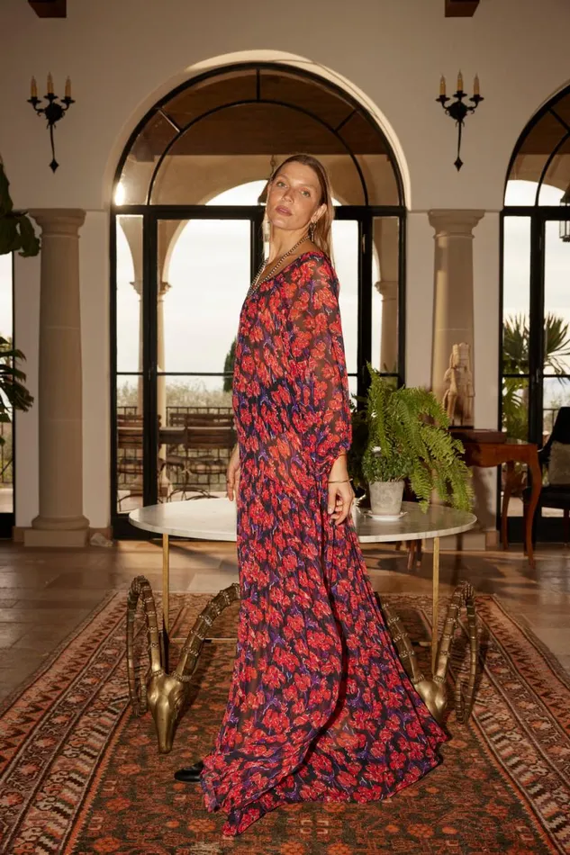 Women Natalie Martin Dresses Lainey Dress With Sash Chiffon Watercolor Print Onyx