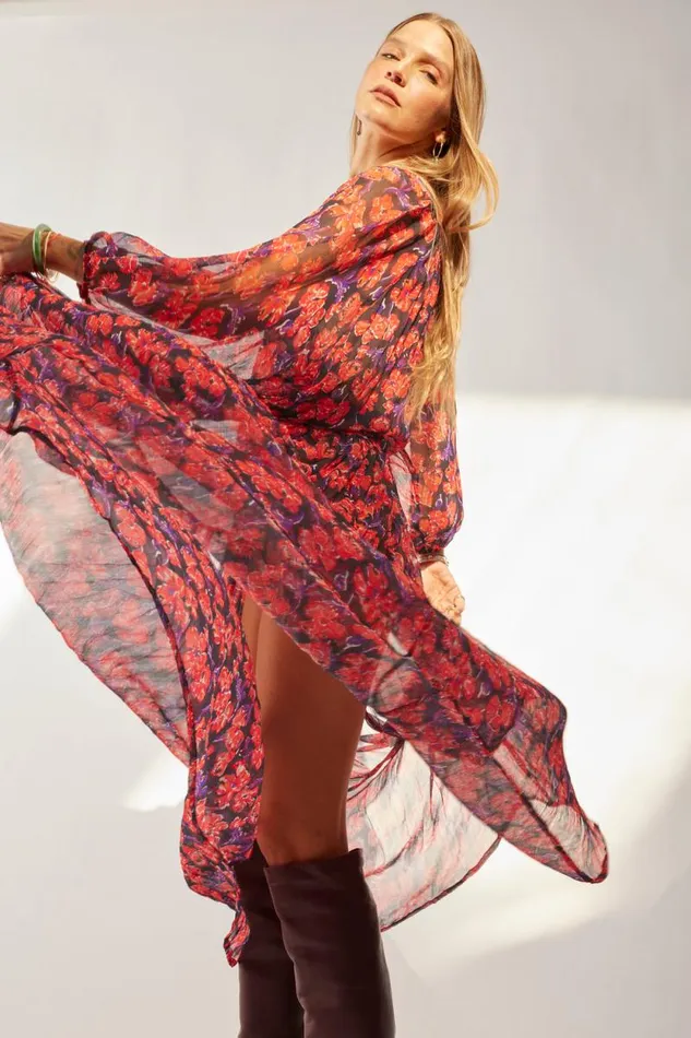 Women Natalie Martin Dresses Lainey Dress With Sash Chiffon Watercolor Print Onyx Women Natalie Martin Dresses Lainey Dress With Sash Chiffon Watercolor Print Onyx