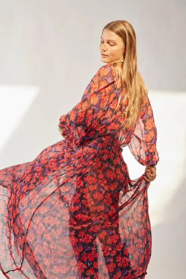 Women Natalie Martin Dresses Lainey Dress With Sash Chiffon Watercolor Print Onyx Women Natalie Martin Dresses Lainey Dress With Sash Chiffon Watercolor Print Onyx