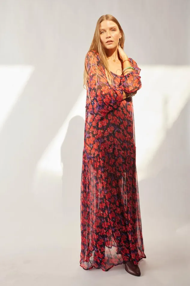 Women Natalie Martin Dresses Lainey Dress With Sash Chiffon Watercolor Print Onyx Women Natalie Martin Dresses Lainey Dress With Sash Chiffon Watercolor Print Onyx