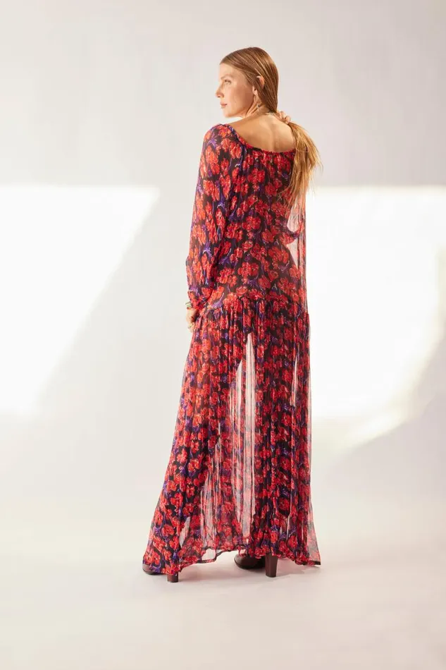 Women Natalie Martin Dresses Lainey Dress With Sash Chiffon Watercolor Print Onyx Women Natalie Martin Dresses Lainey Dress With Sash Chiffon Watercolor Print Onyx