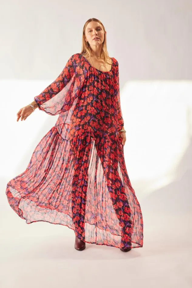 Women Natalie Martin Dresses Lainey Dress With Sash Chiffon Watercolor Print Onyx Women Natalie Martin Dresses Lainey Dress With Sash Chiffon Watercolor Print Onyx