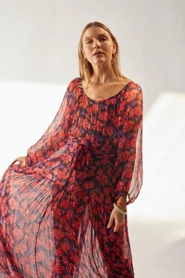 Women Natalie Martin Dresses Lainey Dress With Sash Chiffon Watercolor Print Onyx Women Natalie Martin Dresses Lainey Dress With Sash Chiffon Watercolor Print Onyx