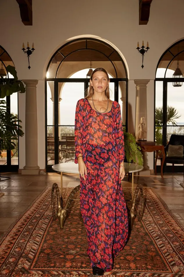 Women Natalie Martin Dresses Lainey Dress With Sash Chiffon Watercolor Print Onyx Women Natalie Martin Dresses Lainey Dress With Sash Chiffon Watercolor Print Onyx
