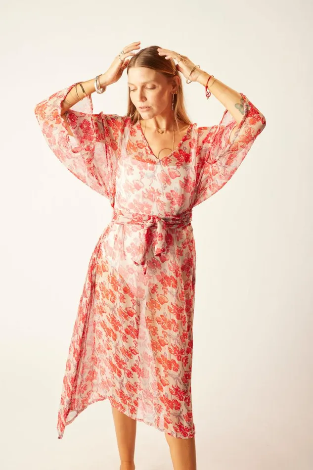 Women Natalie Martin Dresses Marin Dress With Sash Chiffon Watercolor Dove