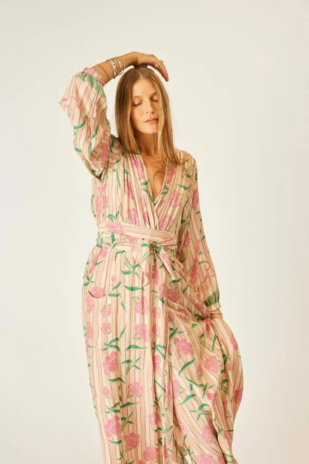 Women Natalie Martin Dresses Nico LS Maxi With Sash Chamomile Rose