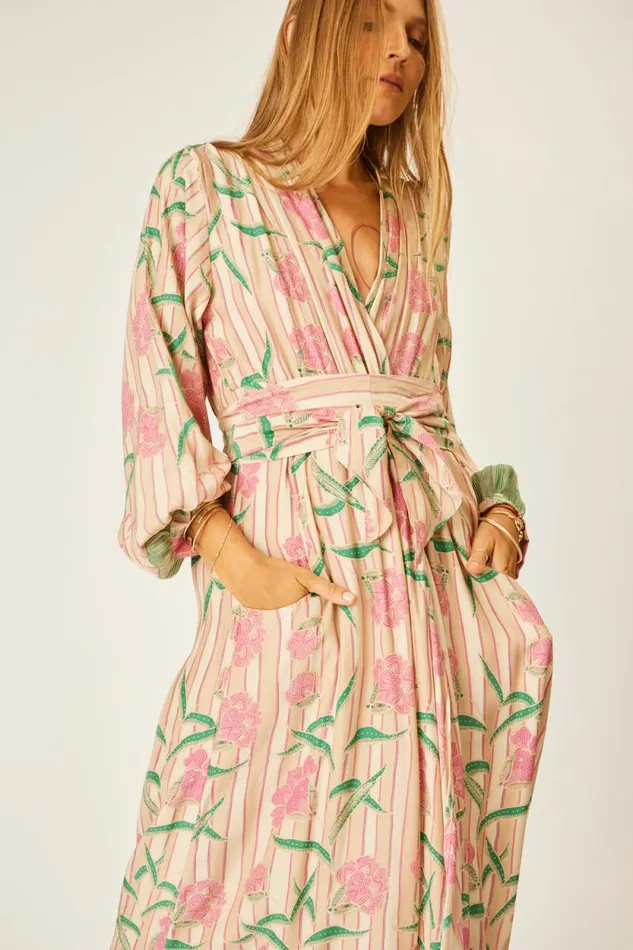 Women Natalie Martin Dresses Nico LS Maxi With Sash Chamomile Rose