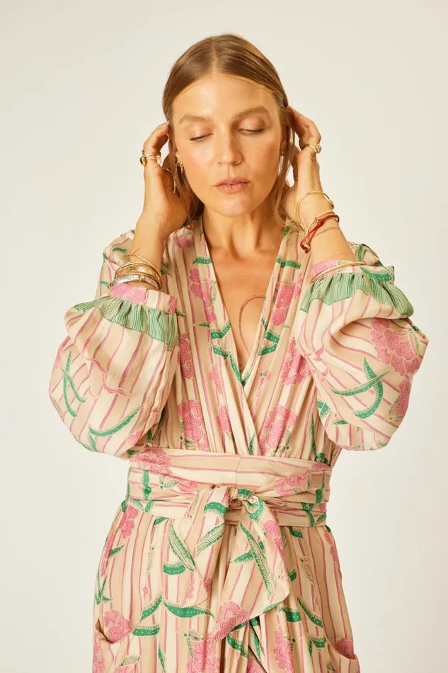 Women Natalie Martin Dresses Nico LS Maxi With Sash Chamomile Rose