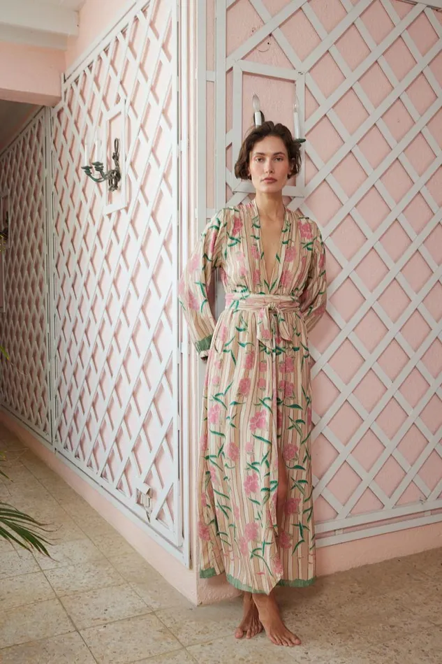 Women Natalie Martin Dresses Nico LS Maxi With Sash Chamomile Rose