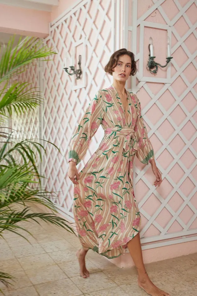 Women Natalie Martin Dresses Nico LS Maxi With Sash Chamomile Rose