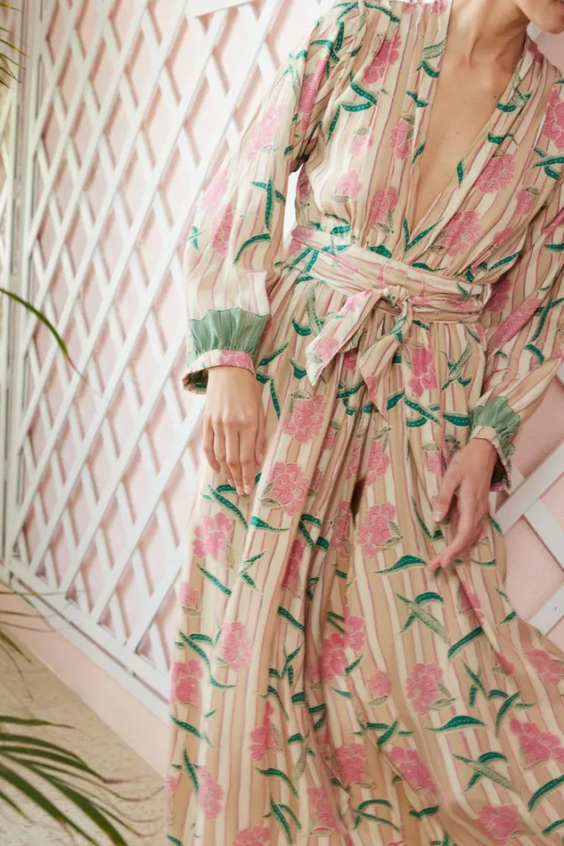 Women Natalie Martin Dresses Nico LS Maxi With Sash Chamomile Rose
