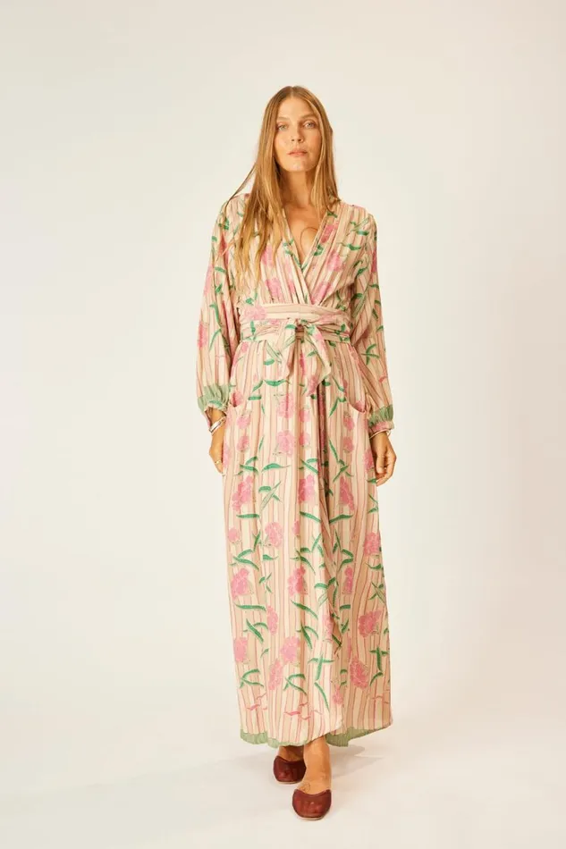 Women Natalie Martin Dresses Nico LS Maxi With Sash Chamomile Rose