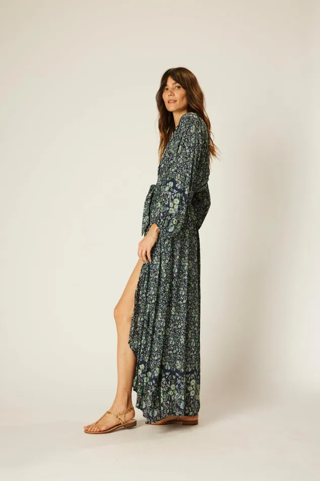 Women Natalie Martin Dresses Nico LS Maxi With Sash Petite Fleur Marine
