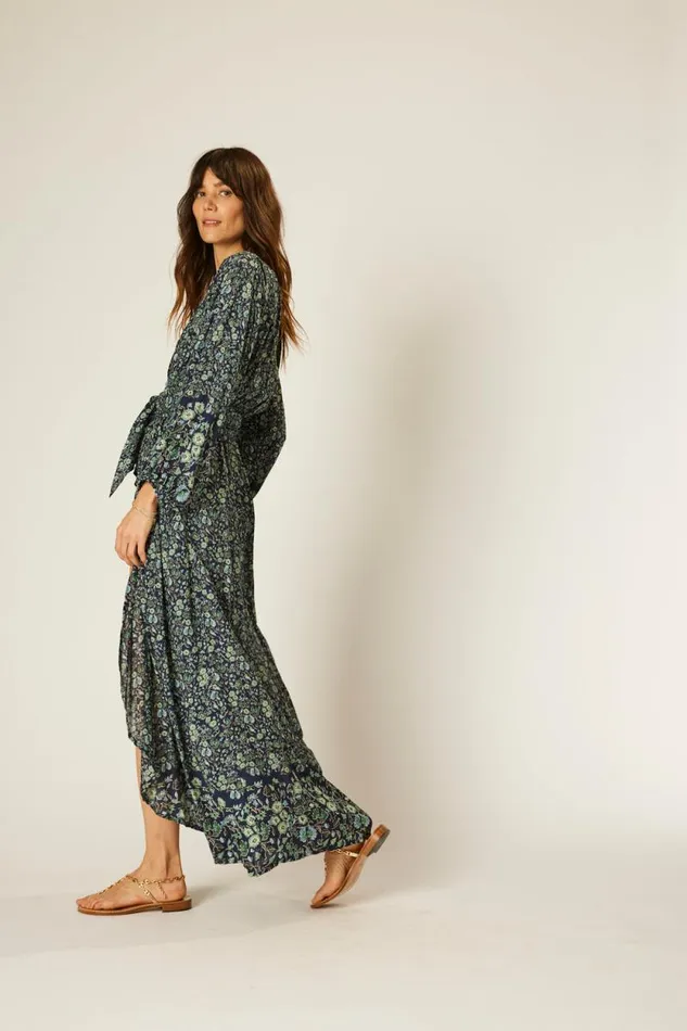 Women Natalie Martin Dresses Nico LS Maxi With Sash Petite Fleur Marine