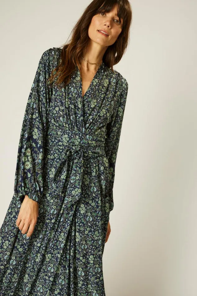 Women Natalie Martin Dresses Nico LS Maxi With Sash Petite Fleur Marine