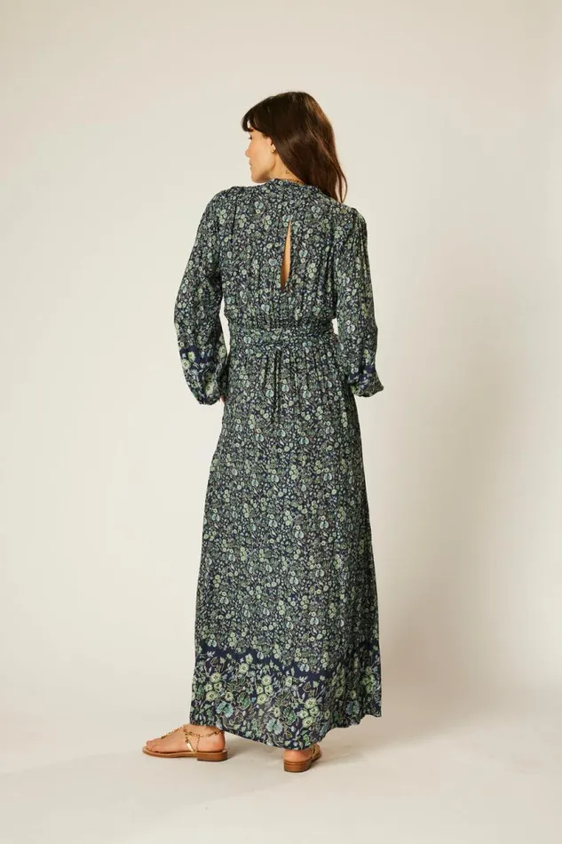 Women Natalie Martin Dresses Nico LS Maxi With Sash Petite Fleur Marine