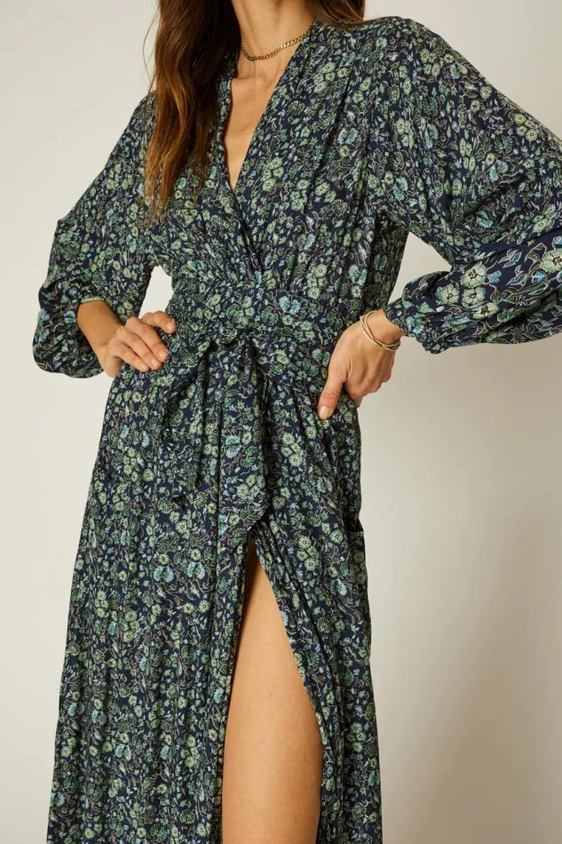 Women Natalie Martin Dresses Nico LS Maxi With Sash Petite Fleur Marine