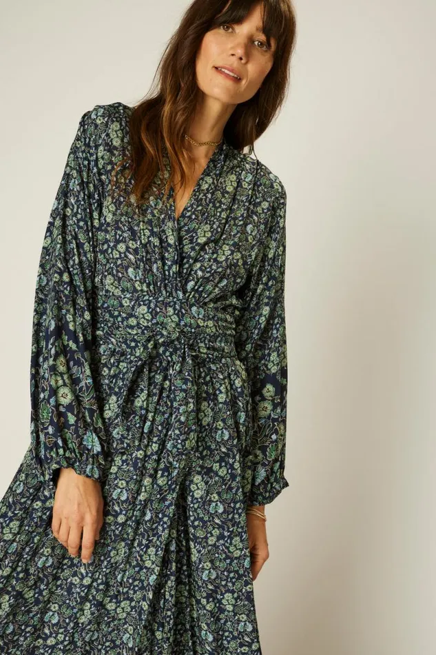 Women Natalie Martin Dresses Nico LS Maxi With Sash Petite Fleur Marine