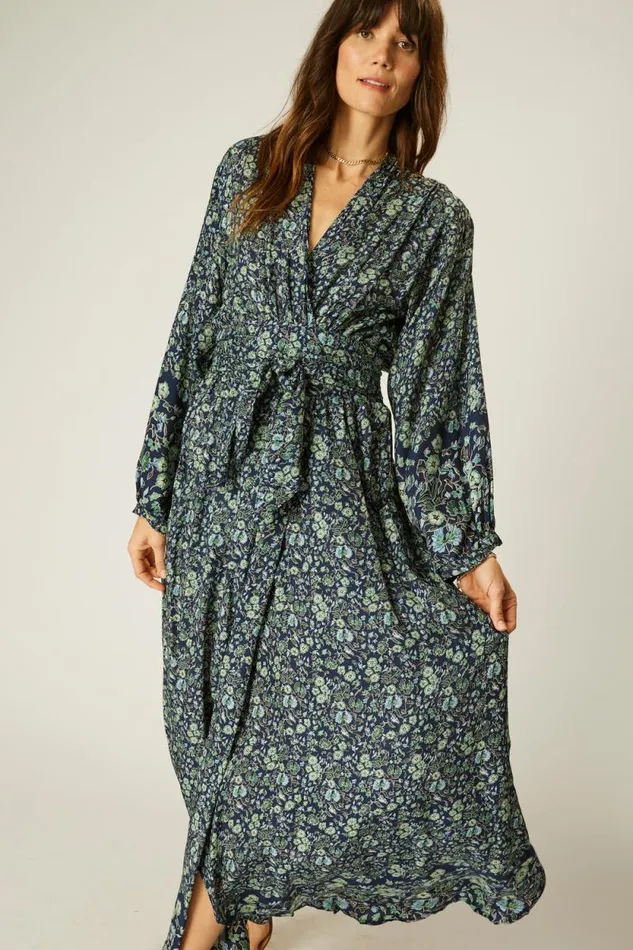 Women Natalie Martin Dresses Nico LS Maxi With Sash Petite Fleur Marine