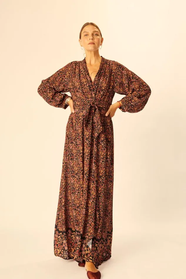 Women Natalie Martin Dresses Nico LS Maxi With Sash Petite Fleur Noire