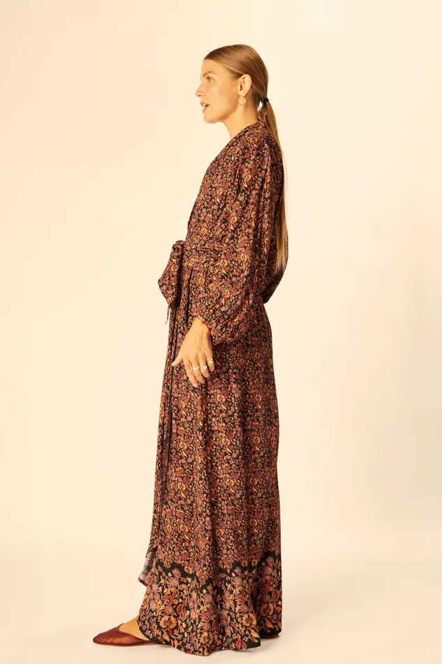 Women Natalie Martin Dresses Nico LS Maxi With Sash Petite Fleur Noire