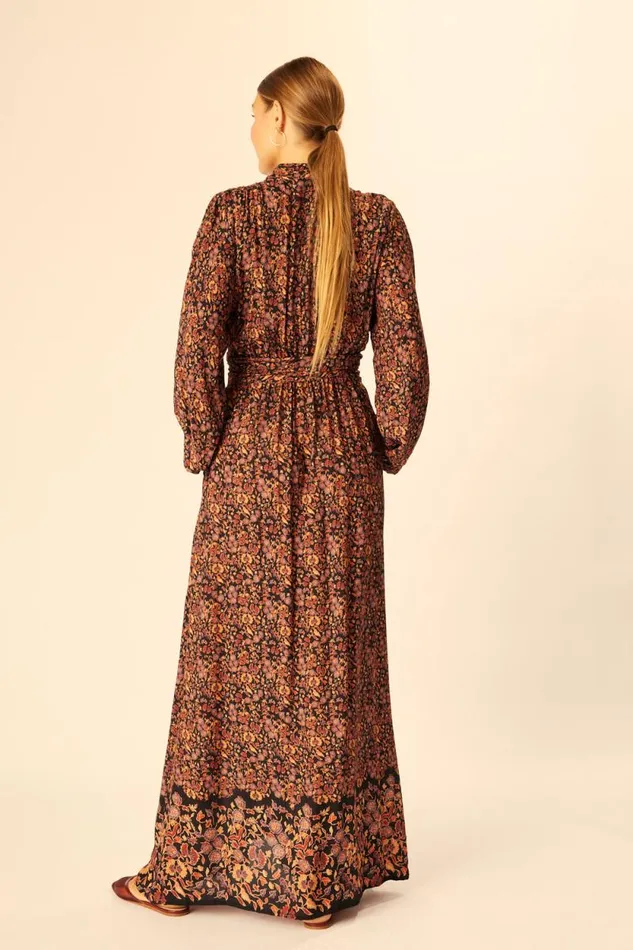 Women Natalie Martin Dresses Nico LS Maxi With Sash Petite Fleur Noire