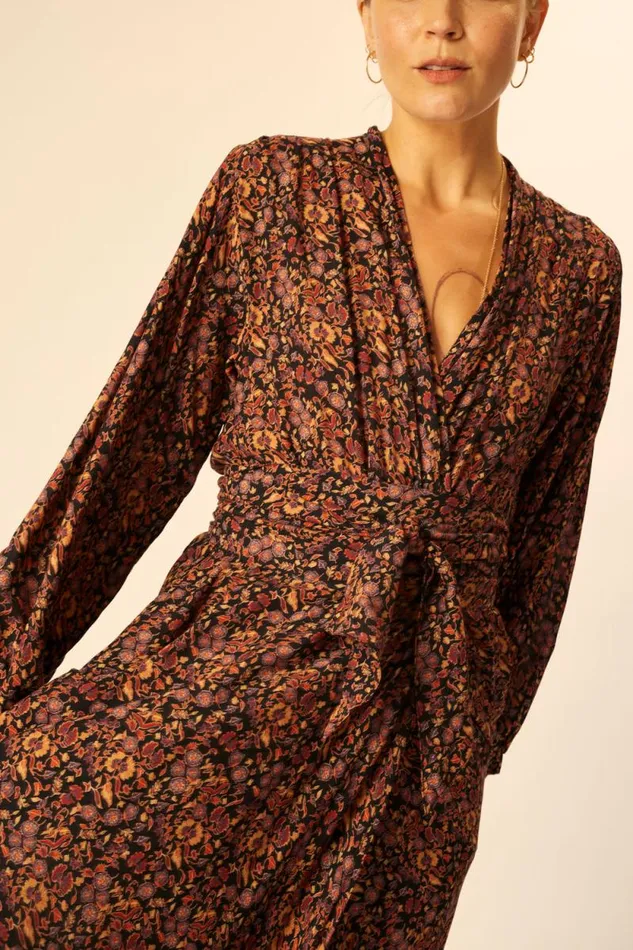 Women Natalie Martin Dresses Nico LS Maxi With Sash Petite Fleur Noire