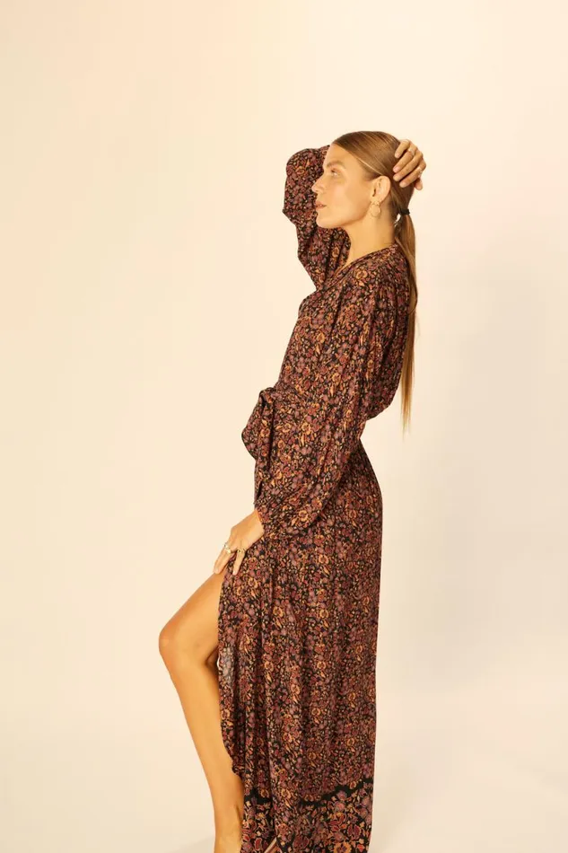 Women Natalie Martin Dresses Nico LS Maxi With Sash Petite Fleur Noire