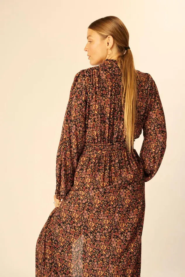 Women Natalie Martin Dresses Nico LS Maxi With Sash Petite Fleur Noire