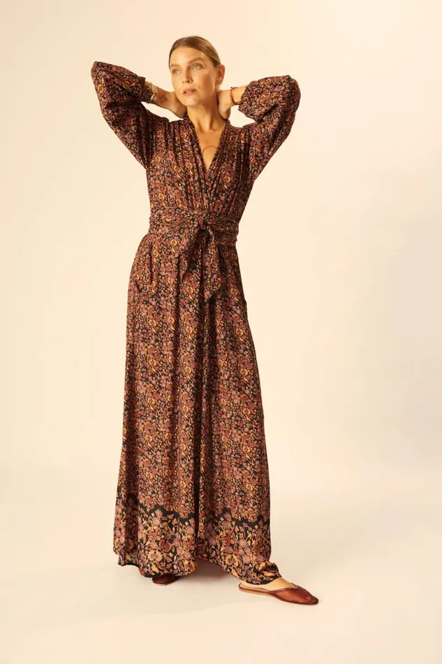 Women Natalie Martin Dresses Nico LS Maxi With Sash Petite Fleur Noire