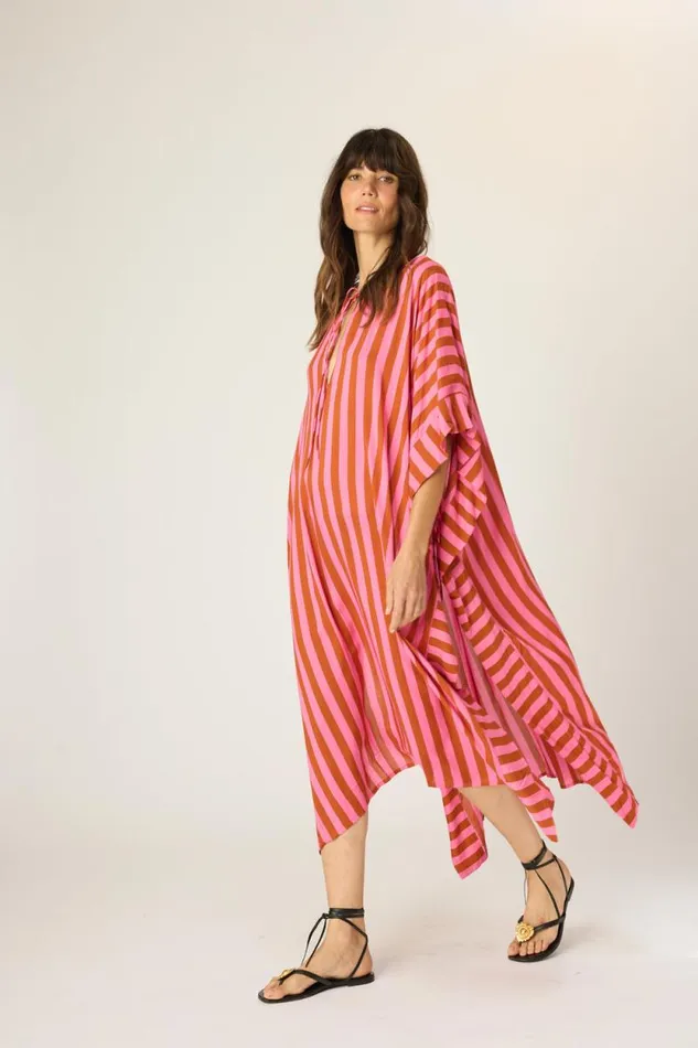 Women Natalie Martin Dresses Paulina Caftan Thick Stripe Pink